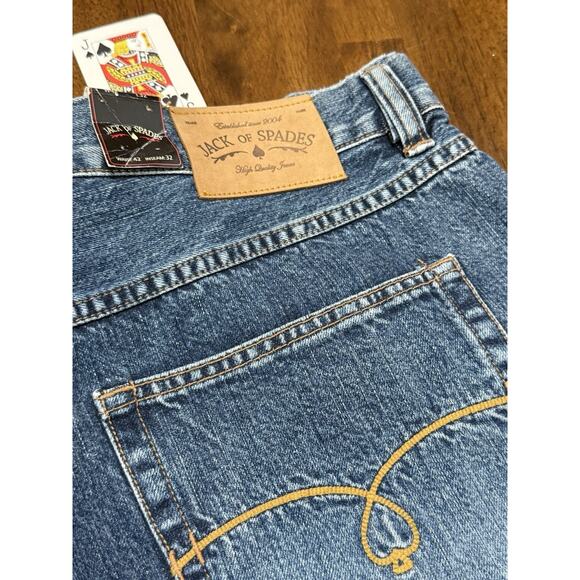 New JACK OF SPADES Jeans Men's Blue Denim Vintage Wash 42 X 32 Wide Leg - Picture 2 of 3